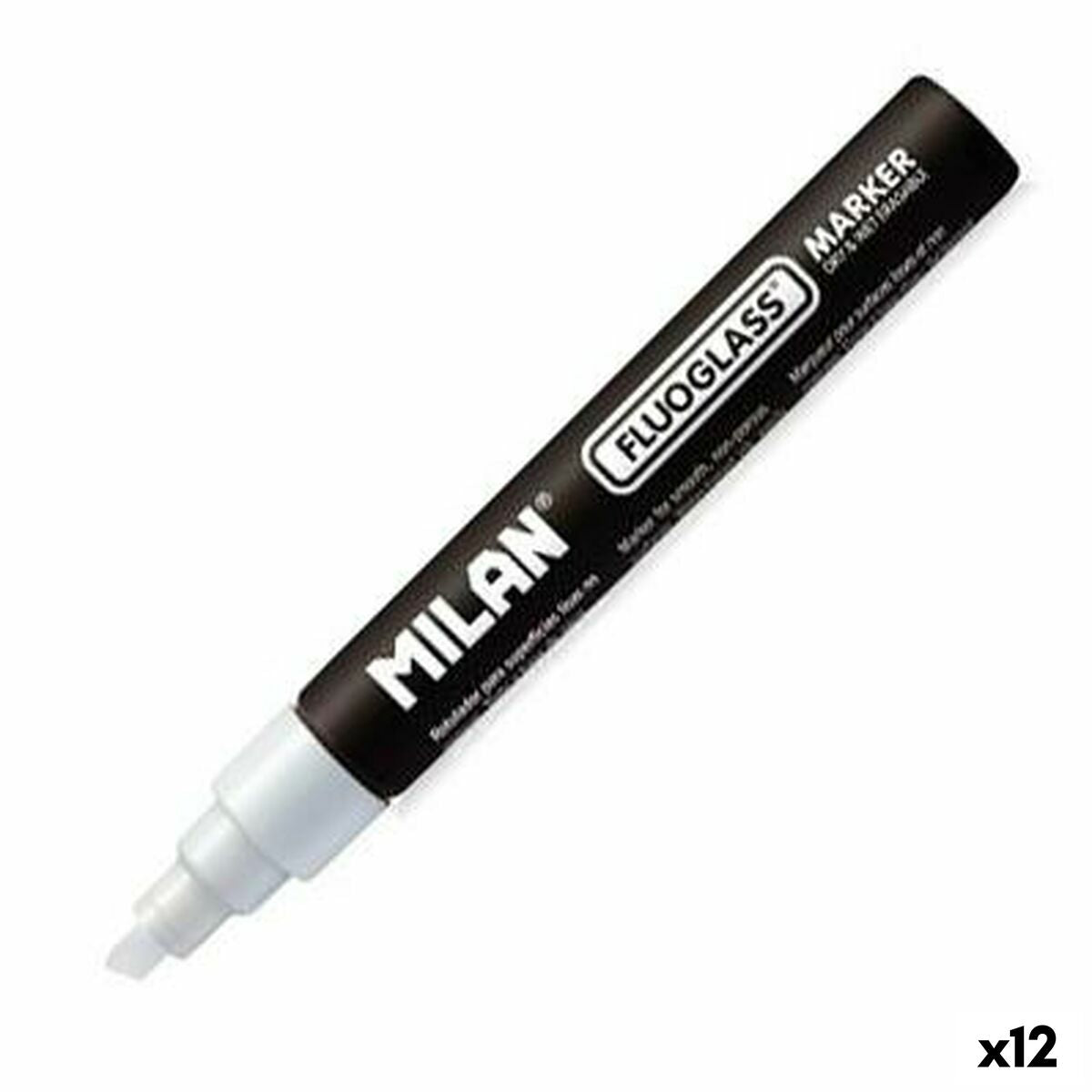 Carioci Milan Fluoglass Galben Alb Negru (12 Unități) - Birou și papetărie, Pixuri, creioane și articole de scris
