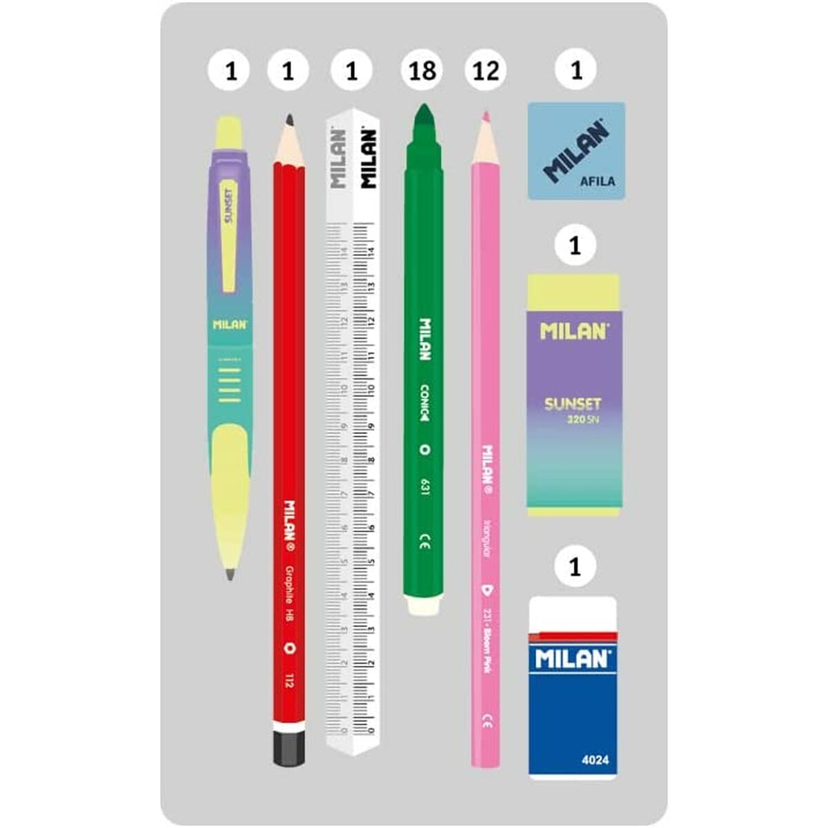 Creion dublu Milan Sunset Negru Verde 34 Piese 19,5 x 13 x 5 cm - Birou și papetărie, Material școlar și educațional