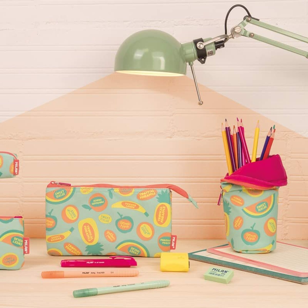 Penar Școlar Milan FRUTIKIS Verde Portocaliu 21 x 11,5 x 8 cm - Birou și papetărie, Material școlar și educațional