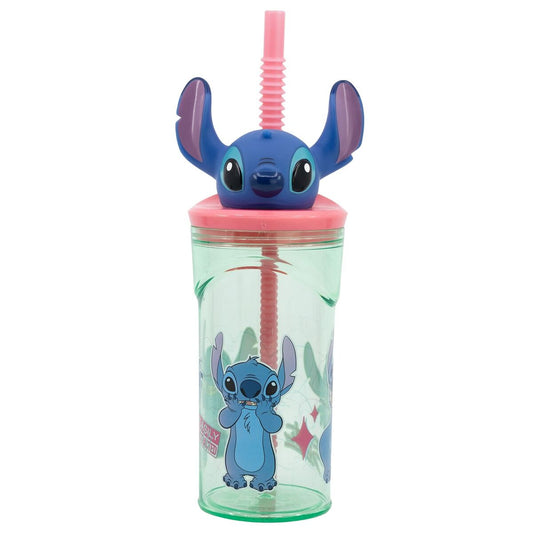 Pahar cu Pai Stitch Flowers 3D 360 ml - Acasă și bucătărie, Tacâmuri, veselă și sticlărie