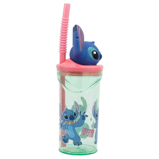 Pahar cu Pai Stitch Flowers 3D 360 ml - Acasă și bucătărie, Tacâmuri, veselă și sticlărie