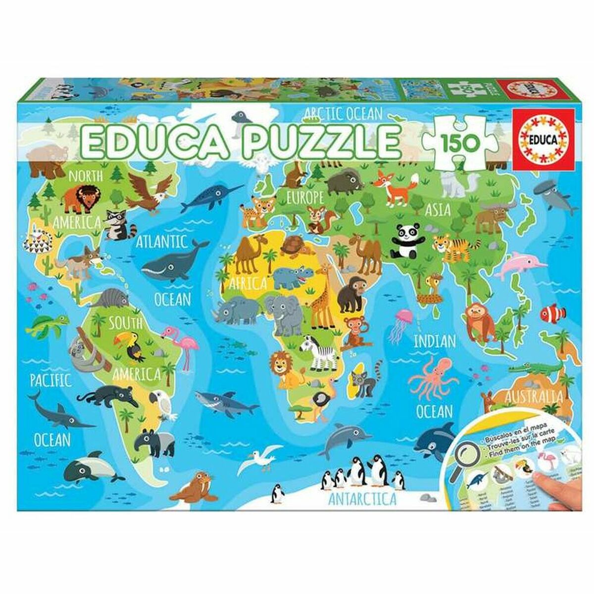 Puzzle Educa Animals Map (150 pcs) - Jucarii si jocuri, Puzzle-uri și puzzle-uri
