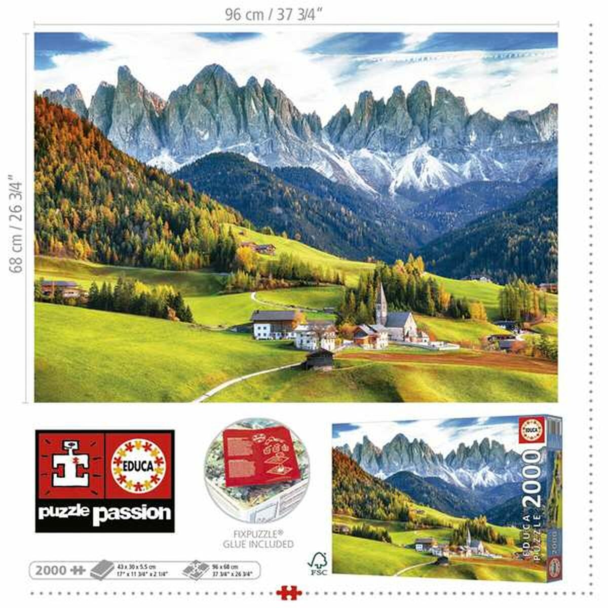 Puzzle Educa Autumn in the Dolomites 2000 Piese - Jucarii si jocuri, Puzzle-uri și puzzle-uri