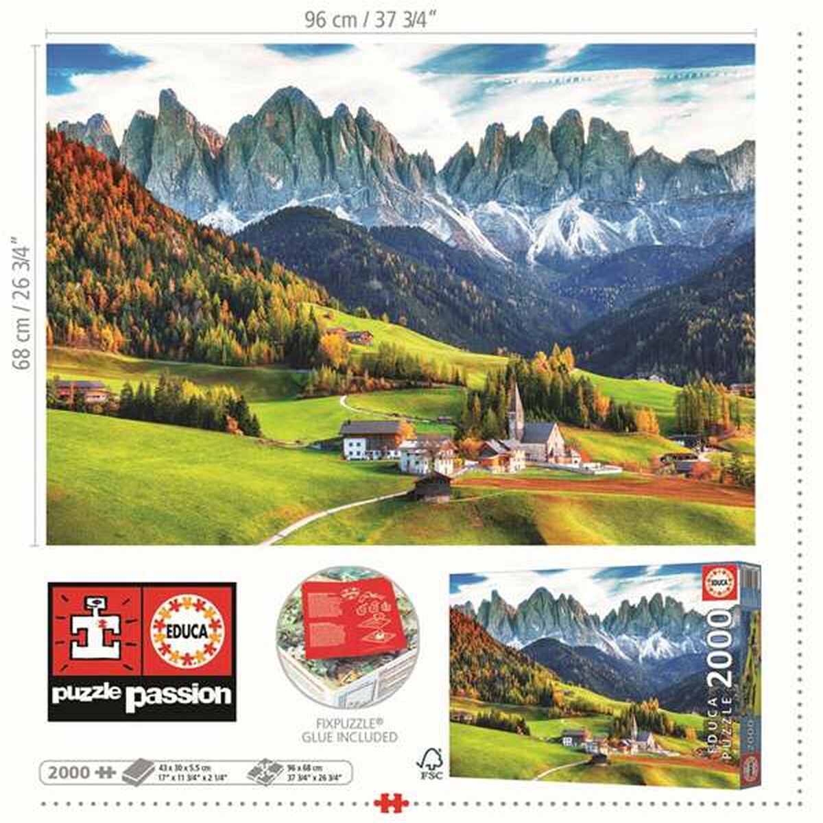 Puzzle Educa Autumn in the Dolomites 2000 Piese - Jucarii si jocuri, Puzzle-uri și puzzle-uri