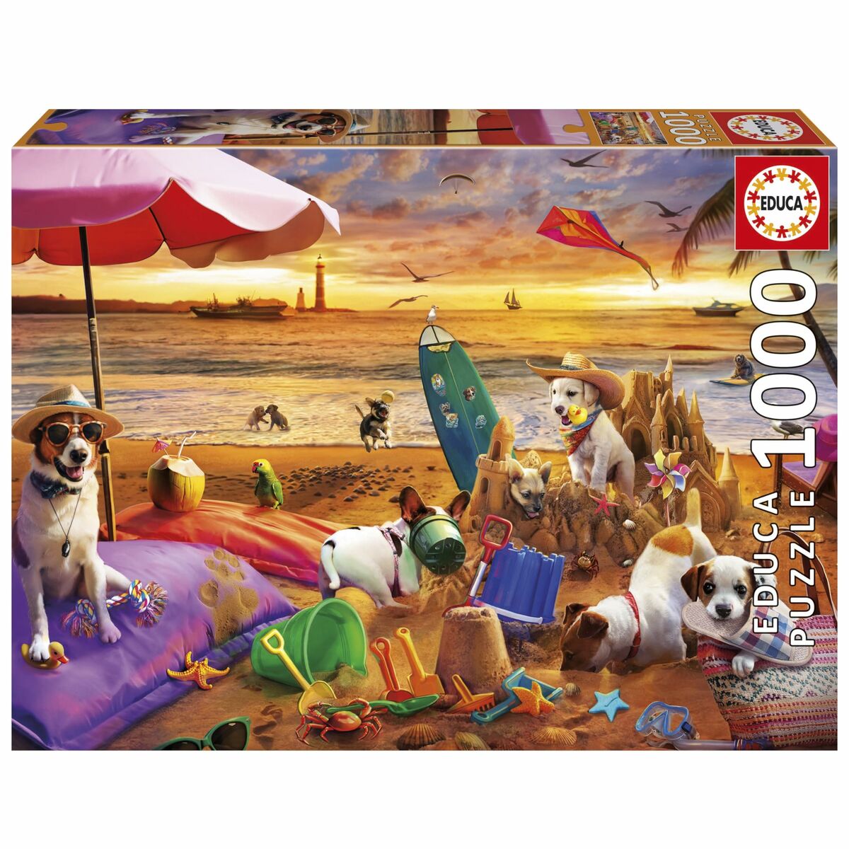 Puzzle Educa Perros jugando en la playa 1000 Piese - Jucarii si jocuri, Puzzle-uri și puzzle-uri