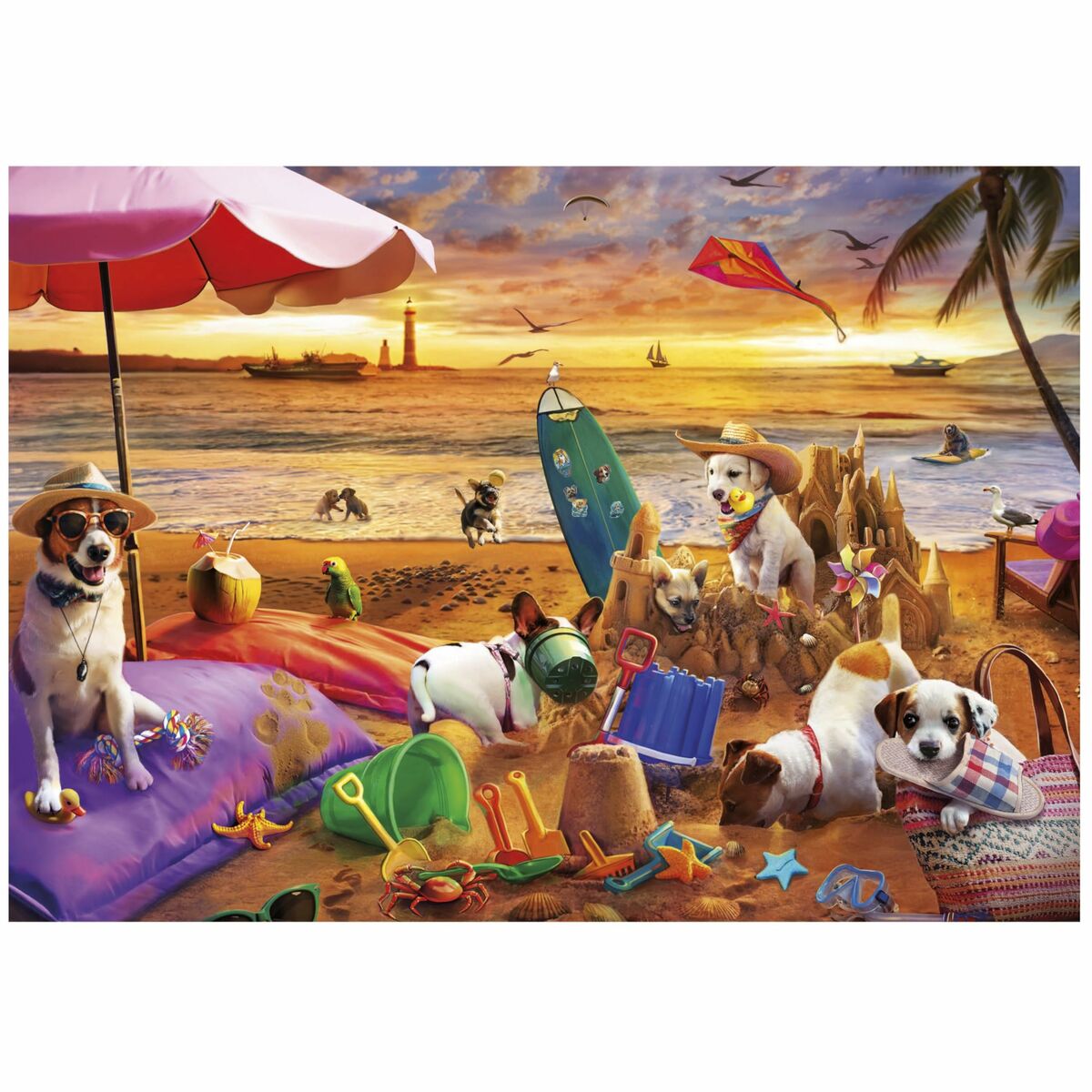 Puzzle Educa Perros jugando en la playa 1000 Piese - Jucarii si jocuri, Puzzle-uri și puzzle-uri
