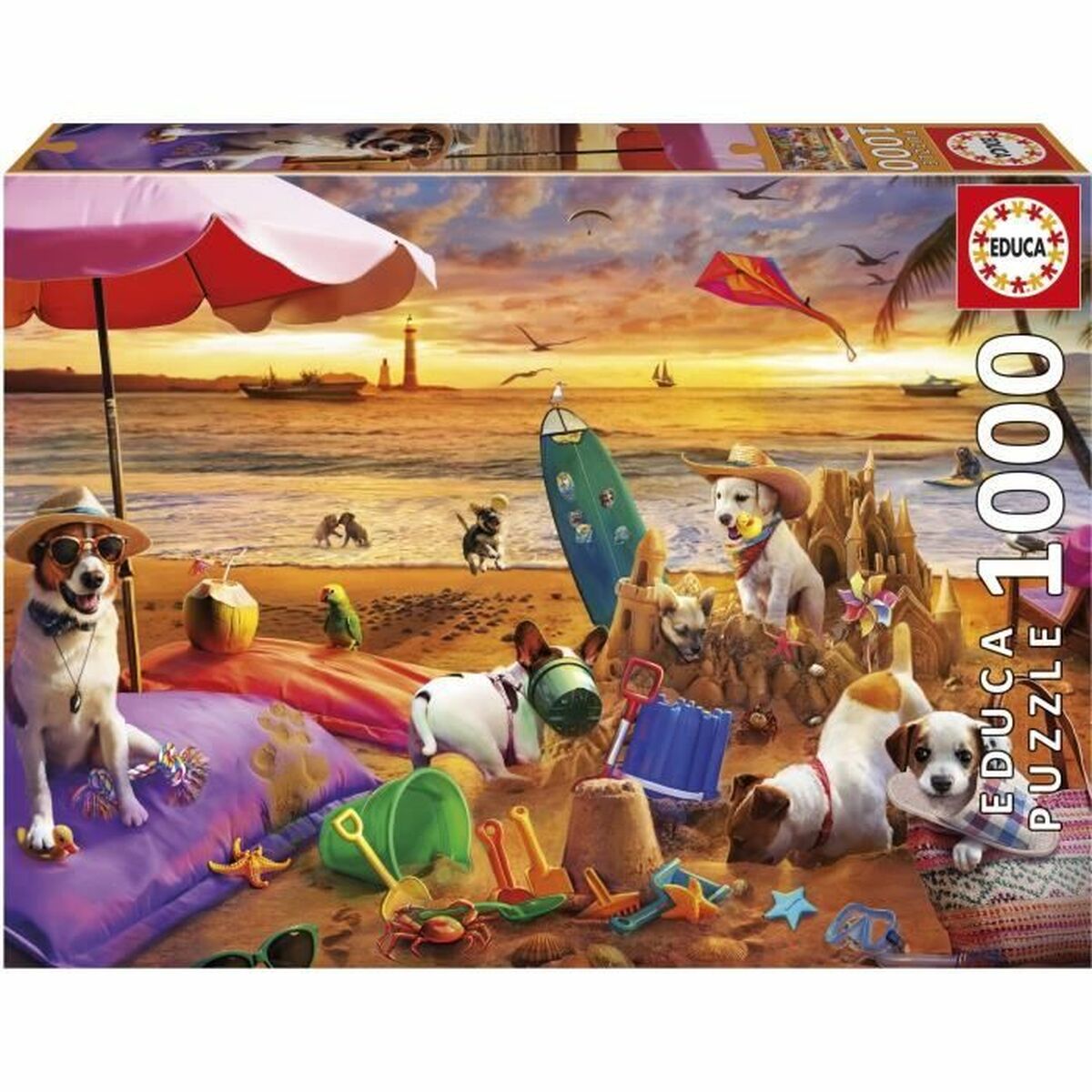 Puzzle Educa Perros jugando en la playa 1000 Piese - Jucarii si jocuri, Puzzle-uri și puzzle-uri