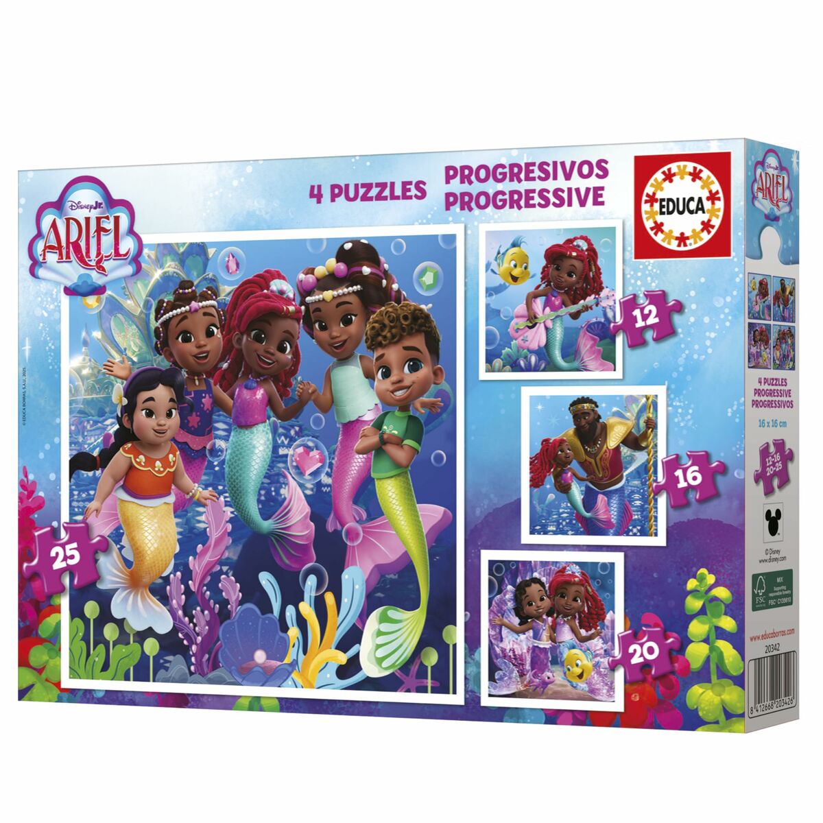 Set de 4 Puzzle-uri Educa Ariel 12 Piese 16 Piese 20 Piese 25 Piese - Jucarii si jocuri, Puzzle-uri și puzzle-uri