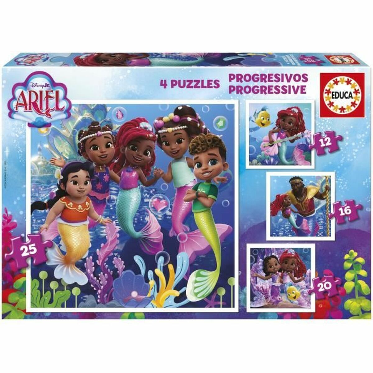 Set de 4 Puzzle-uri Educa Ariel 12 Piese 16 Piese 20 Piese 25 Piese - Jucarii si jocuri, Puzzle-uri și puzzle-uri