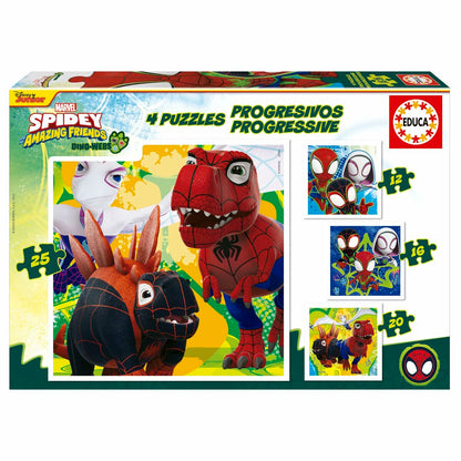 Set de 4 Puzzle-uri Educa Dino Spidey 12 Piese 16 Piese 20 Piese 25 Piese (4 Unități) - Jucarii si jocuri, Puzzle-uri și puzzle-uri
