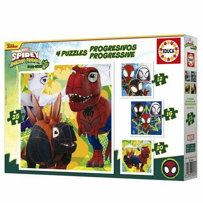 Set de 4 Puzzle-uri Educa Dino Spidey 12 Piese 16 Piese 20 Piese 25 Piese (4 Unități) - Jucarii si jocuri, Puzzle-uri și puzzle-uri
