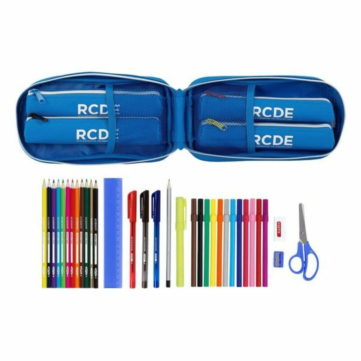 Cutie pentru creioane RCD Espanyol Albastru Alb 12 x 23 x 5 cm (33 Piese) - Birou și papetărie, Material școlar și educațional