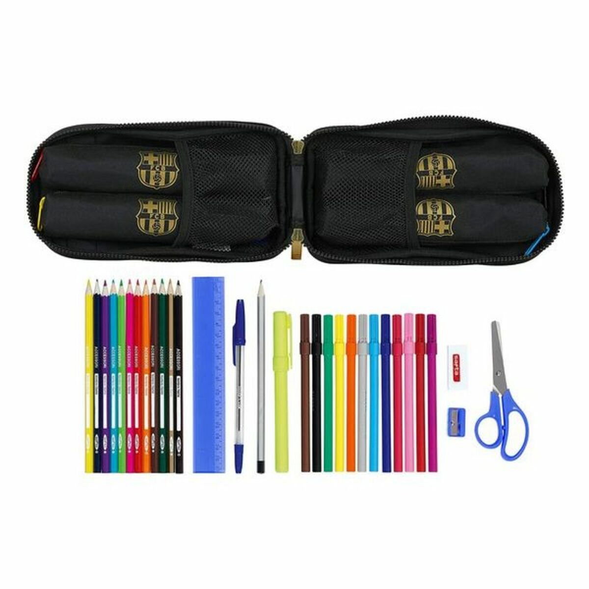 Cutie pentru creioane F.C. Barcelona M747 Negru 12 x 23 x 5 cm (33 Piese) - Birou și papetărie, Material școlar și educațional