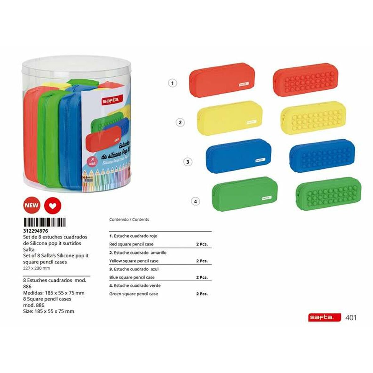 Penar Școlar Safta Pop It Roșu 27 x 23 cm Set - Birou și papetărie, Material școlar și educațional