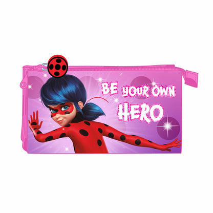 Penar triplu Lady Bug Fucsia (22 x 12 x 3 cm) - Birou și papetărie, Material școlar și educațional