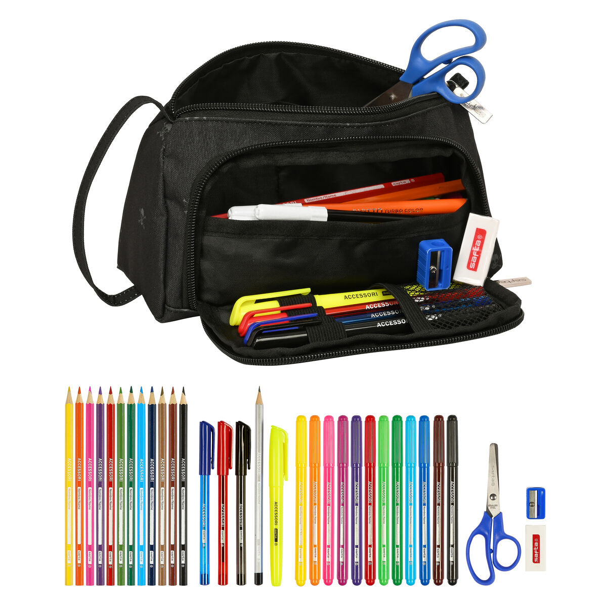 Penar cu Accesorii Safta California Negru 20 x 11 x 8.5 cm (32 Piese) - Birou și papetărie, Material școlar și educațional