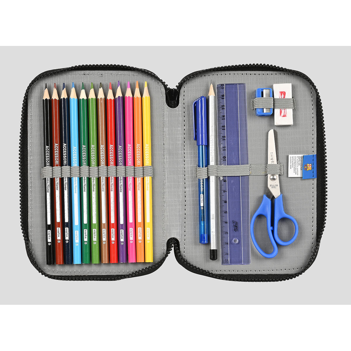 Creion dublu F.C. Barcelona Gri (13.5 x 20.5 x 4.5 cm) (34 Piese) - Birou și papetărie, Material școlar și educațional