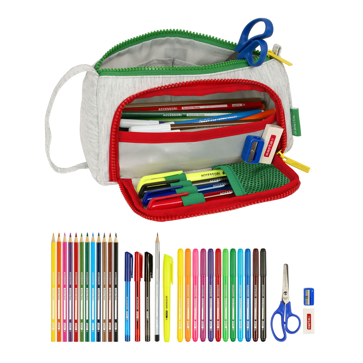 Penar cu Accesorii Benetton Pop Gri 20 x 11 x 8.5 cm (32 Piese) - Birou și papetărie, Material școlar și educațional