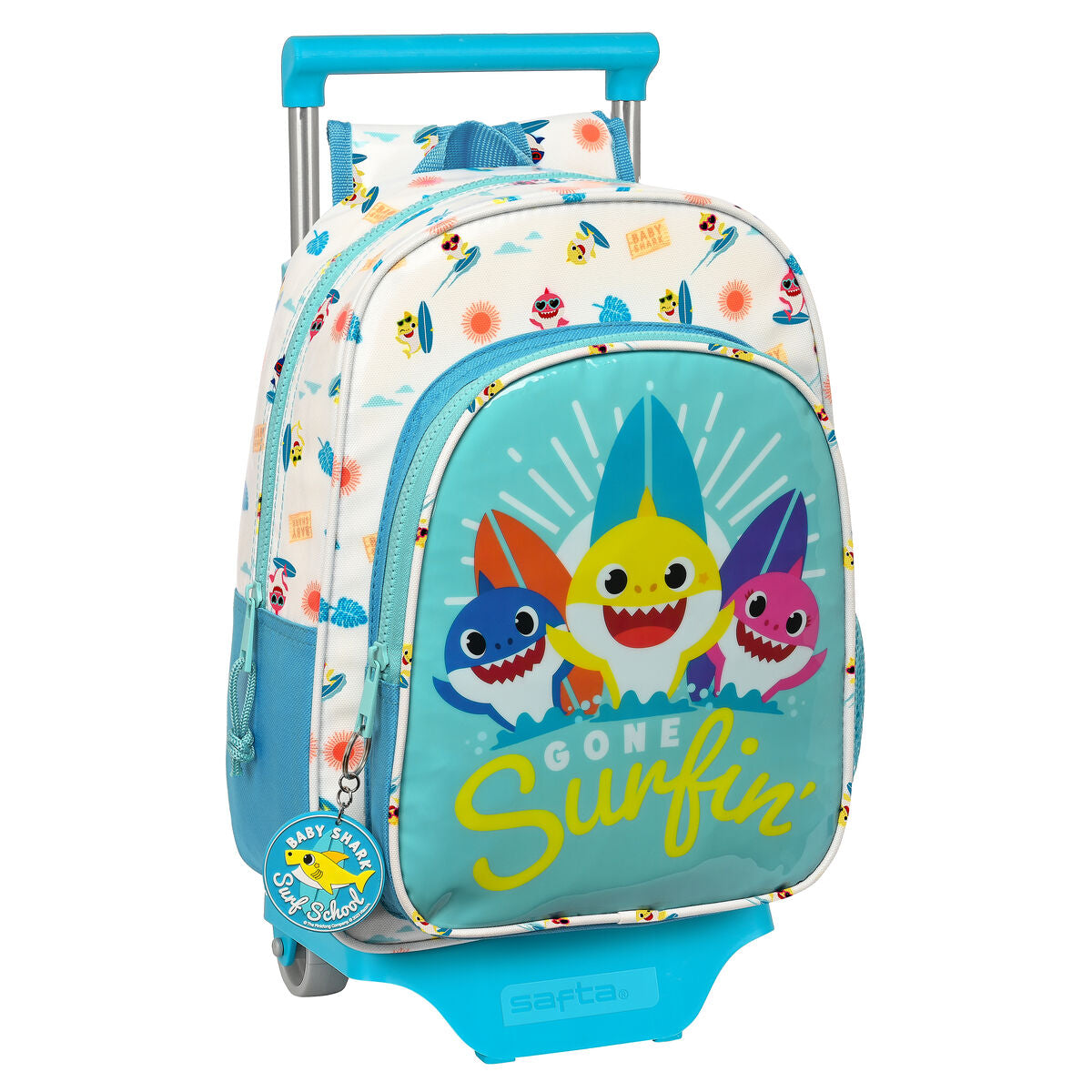 Ghiozdan cu Roți Baby Shark Surfing Albastru Alb 26 x 34 x 11 cm - Birou și papetărie, Material școlar și educațional