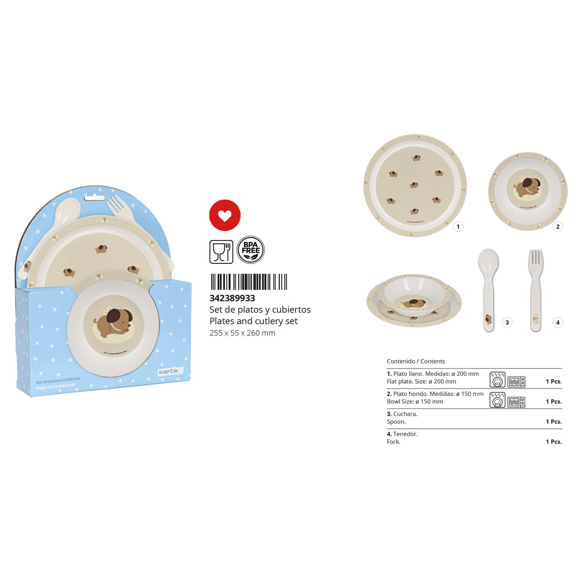 Set de Veselă Safta Puppy 22.5 x 26 x 5.5 cm (4 Piese) - Bebelus, Alăptarea și hrănirea