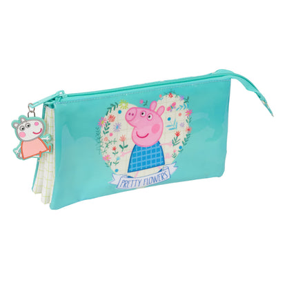 Penar triplu Peppa Pig Pretty flowers Galben Mentă 22 x 12 x 3 cm - Birou și papetărie, Material școlar și educațional