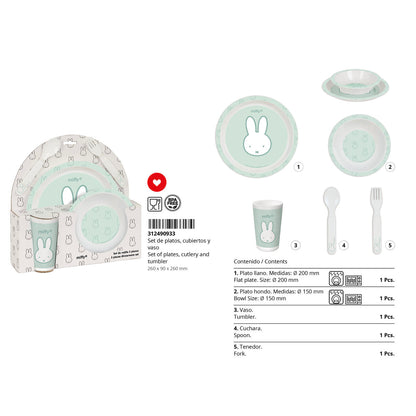 Set de veselă pentru copii Miffy Menta (5 Piese) - Acasă și bucătărie, Tacâmuri, veselă și sticlărie
