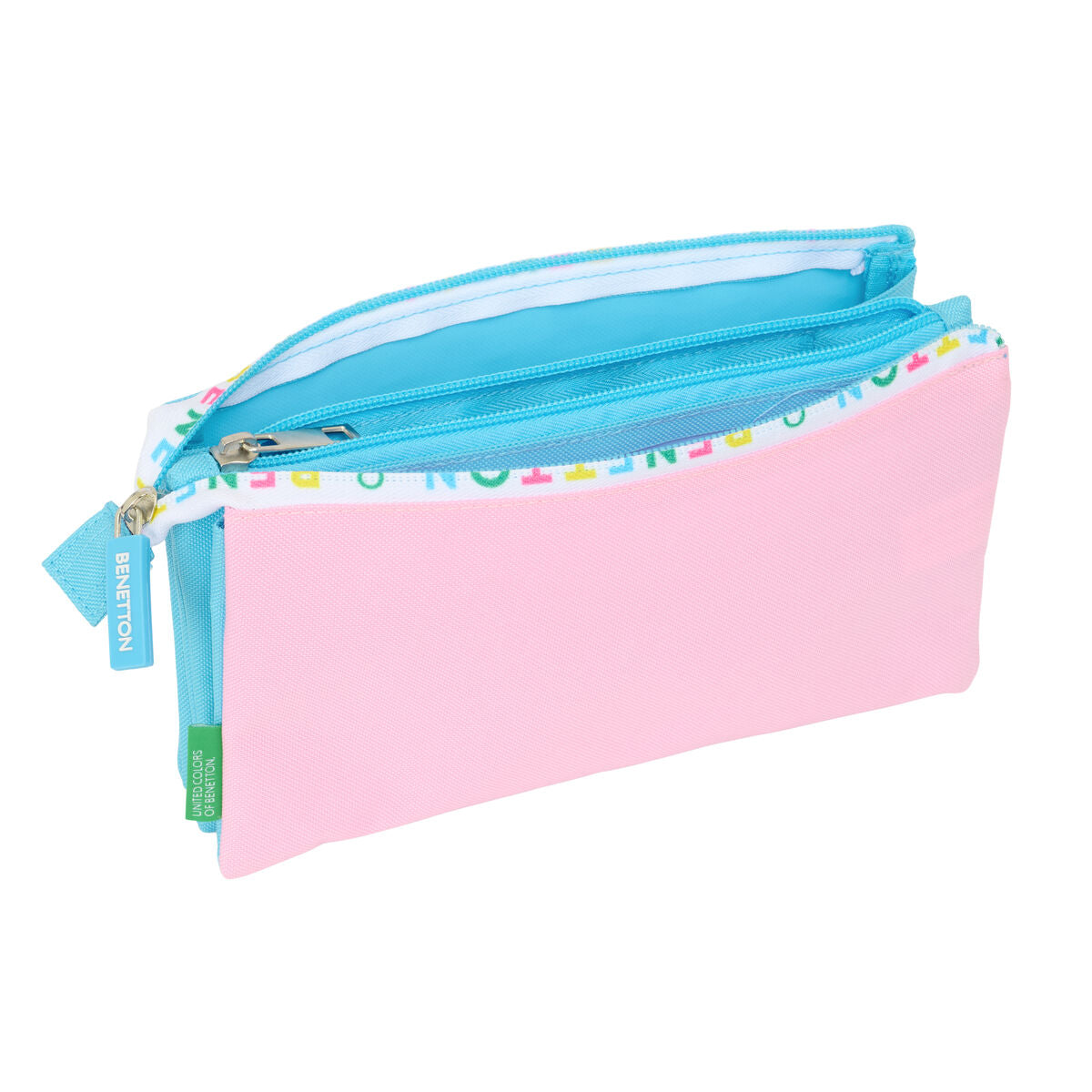 Penar triplu Benetton Unique Roz Turquoise 22 x 12 x 3 cm - Birou și papetărie, Material școlar și educațional