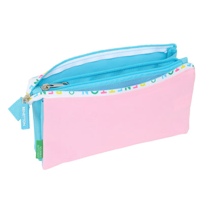 Penar triplu Benetton Unique Roz Turquoise 22 x 12 x 3 cm - Birou și papetărie, Material școlar și educațional