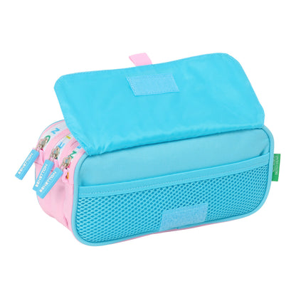 Penar triplu Benetton Unique Roz Turquoise 21,5 x 10 x 8 cm - Birou și papetărie, Material școlar și educațional