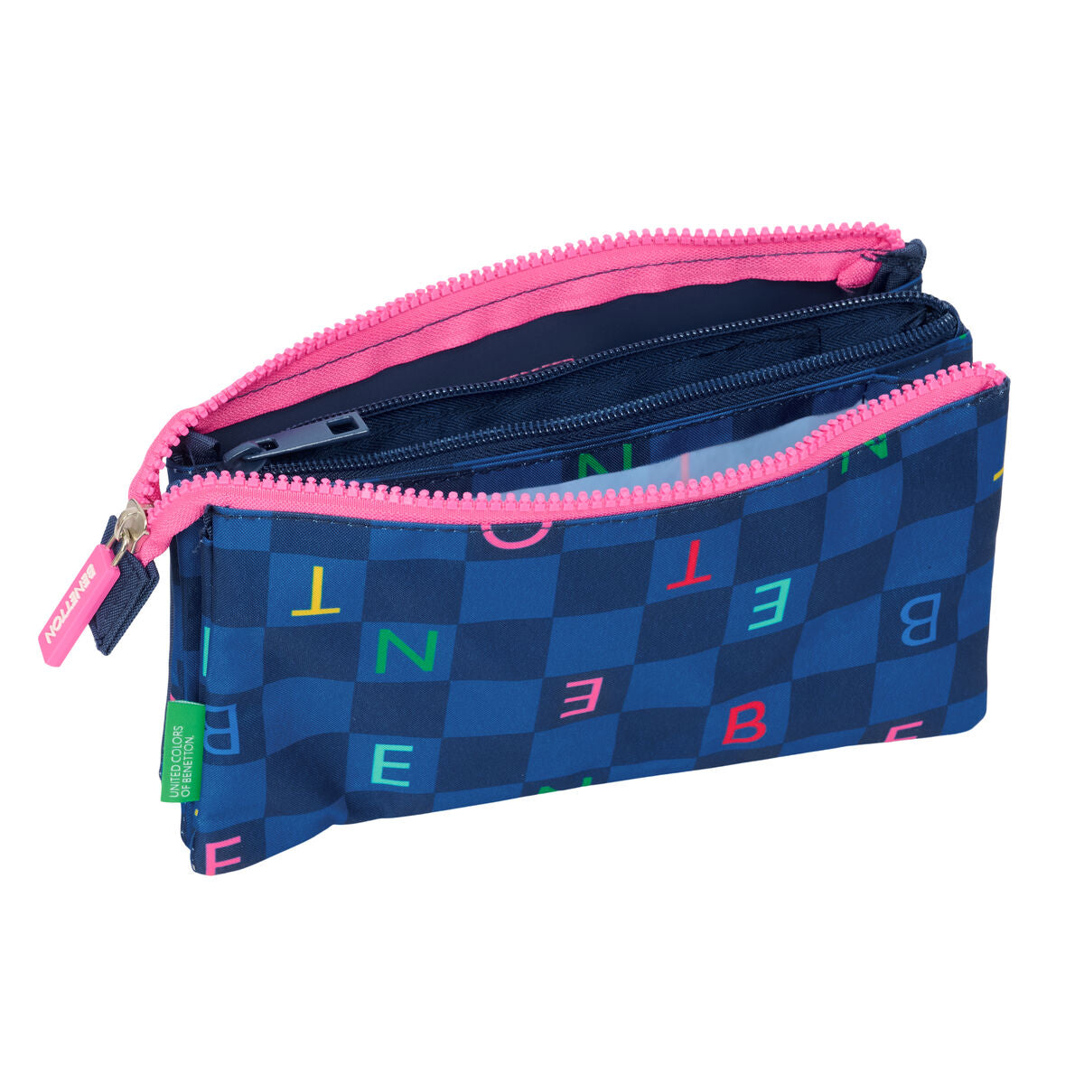 Penar triplu Benetton Damero Bleumarin 22 x 12 x 3 cm - Birou și papetărie, Material școlar și educațional