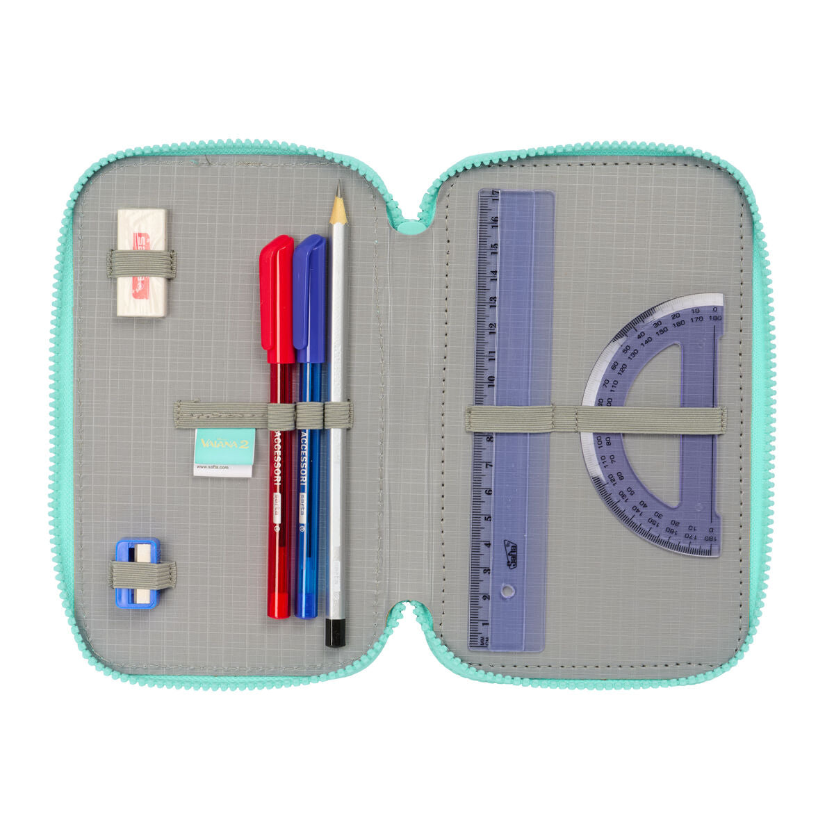 Penar Triplu Vaiana Albastru Bej 12,5 x 19,5 x 5,5 cm 37 Piese - Birou și papetărie, Material școlar și educațional