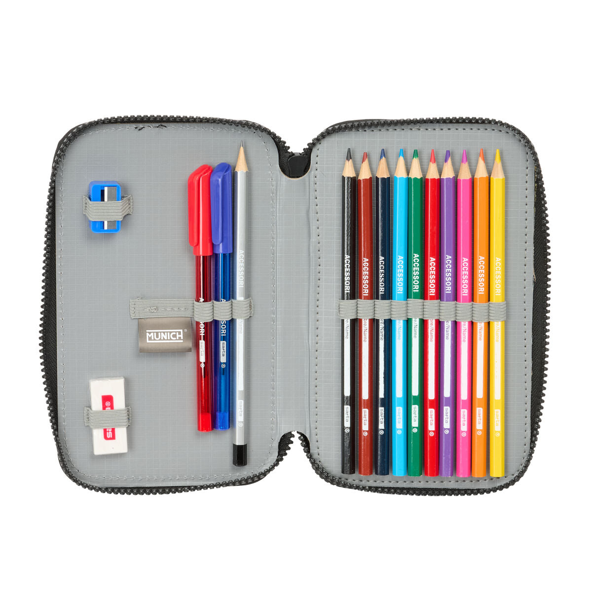 Penar cu Accesorii Munich Topo Negru 12.5 x 19.5 x 4 cm 29 Piese - Birou și papetărie, Material școlar și educațional