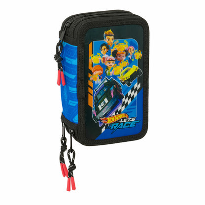 Penar Triplu Hot Wheels Let's race Albastru Negru 12,5 x 19,5 x 5,5 cm 37 Piese - Birou și papetărie, Material școlar și educațional