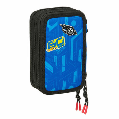 Penar Triplu Hot Wheels Let's race Albastru Negru 12,5 x 19,5 x 5,5 cm 37 Piese - Birou și papetărie, Material școlar și educațional