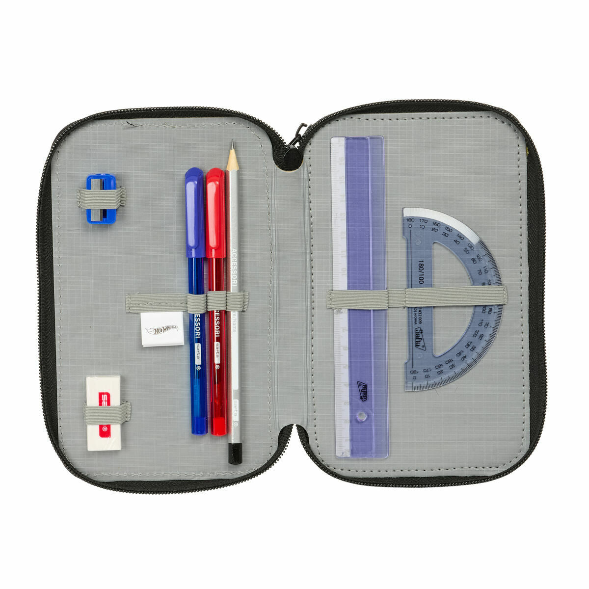 Penar Triplu Hot Wheels Let's race Albastru Negru 12,5 x 19,5 x 5,5 cm 37 Piese - Birou și papetărie, Material școlar și educațional