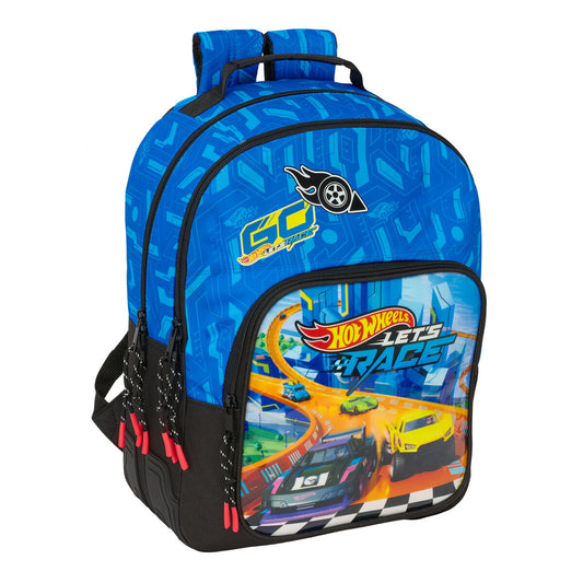 Ghiozdan Hot Wheels Let's race Albastru Negru 32 x 42 x 15 cm - Birou și papetărie, Material școlar și educațional