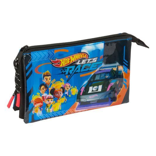 Penar triplu Hot Wheels Let's race Albastru Negru 22 x 12 x 3 cm - Birou și papetărie, Material școlar și educațional