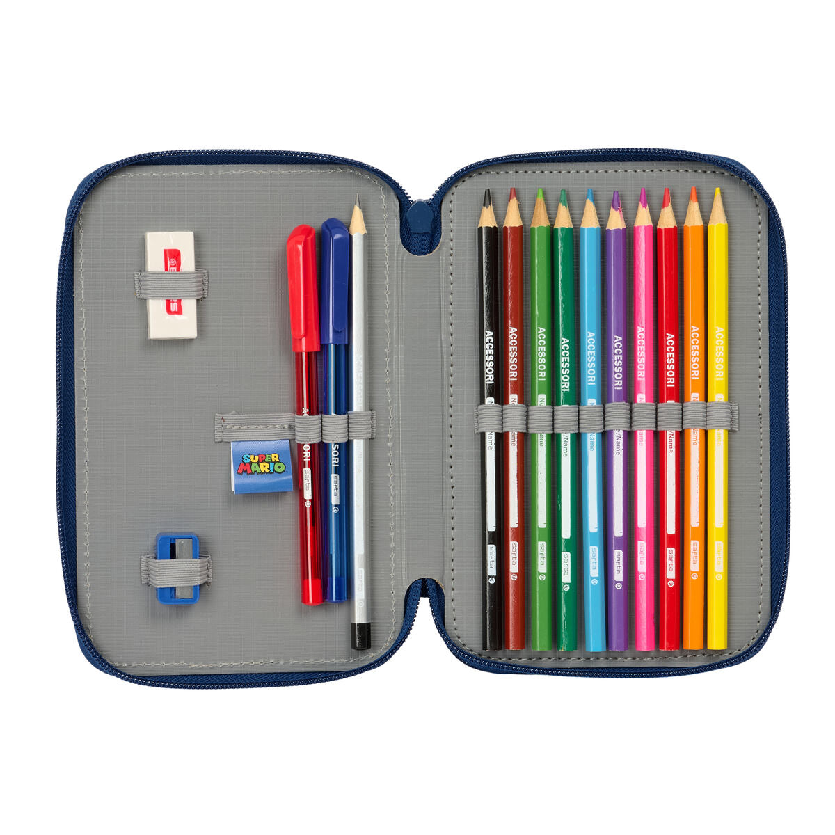 Geantă Universală Super Mario Trick Roșu Albastru închis 12.5 x 19.5 x 4 cm 29 Piese - Birou și papetărie, Material școlar și educațional