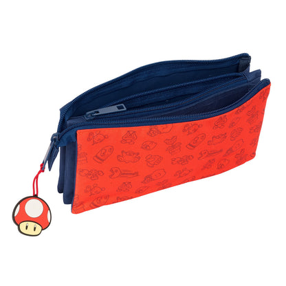 Penar triplu Super Mario Trick Roșu Albastru închis 22 x 12 x 3 cm - Birou și papetărie, Material școlar și educațional