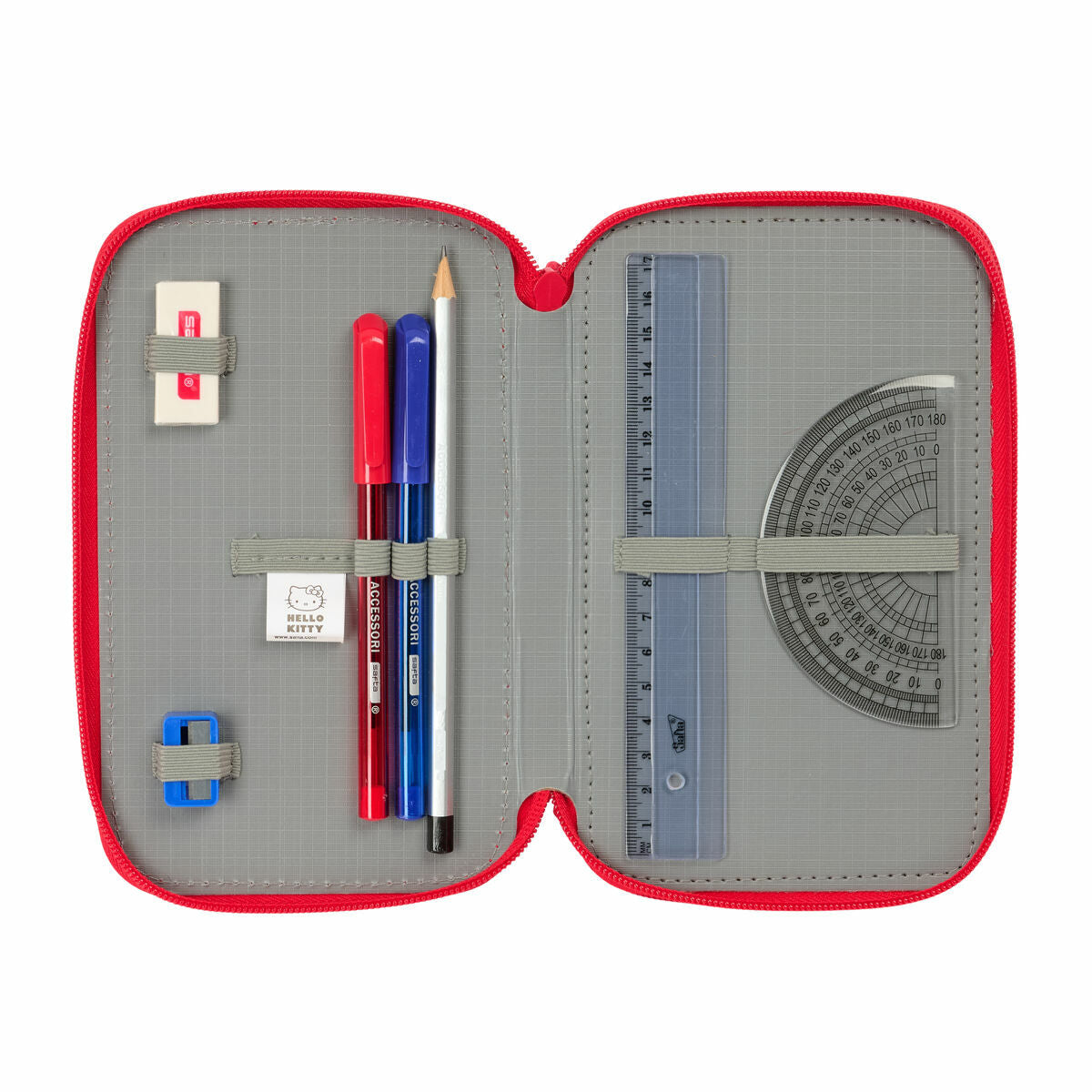 Penar Triplu Hello Kitty Iconic Alb Roșu 12,5 x 19,5 x 5,5 cm 37 Piese - Birou și papetărie, Material școlar și educațional