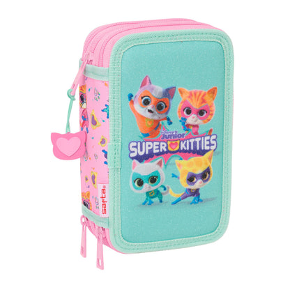 Penar Triplu SuperKitties Roz Turquoise 12,5 x 19,5 x 5,5 cm 37 Piese - Birou și papetărie, Material școlar și educațional