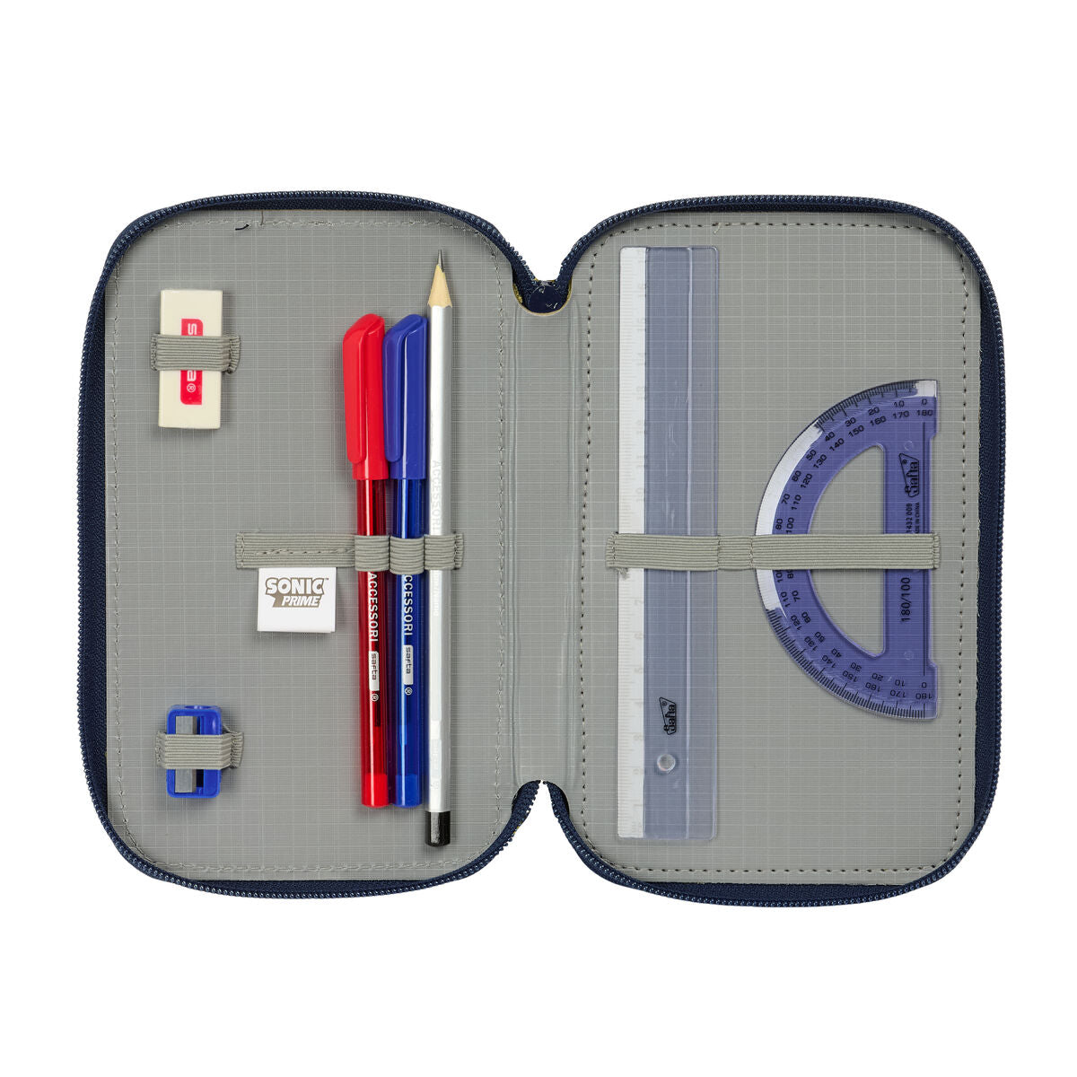Penar Triplu Sonic City Albastru 12,5 x 19,5 x 5,5 cm 37 Piese - Birou și papetărie, Material școlar și educațional
