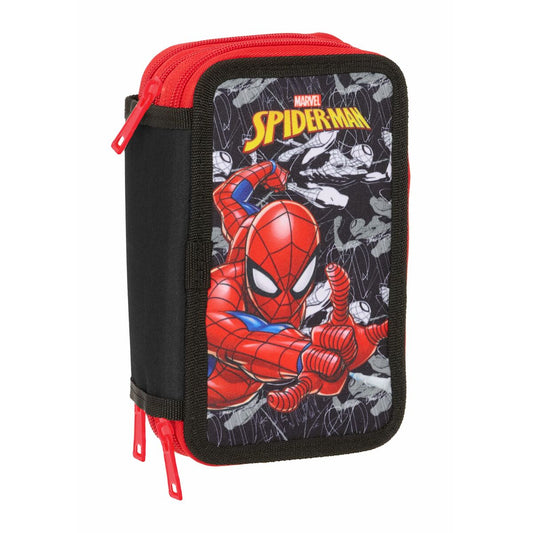 Penar Triplu Spider-Man Negru 12,5 x 19,5 x 5,5 cm 37 Piese - Birou și papetărie, Material școlar și educațional