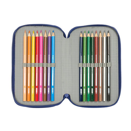 Penar Triplu F.C. Barcelona Bleumarin 12,5 x 19,5 x 5,5 cm 37 Piese - Birou și papetărie, Material școlar și educațional