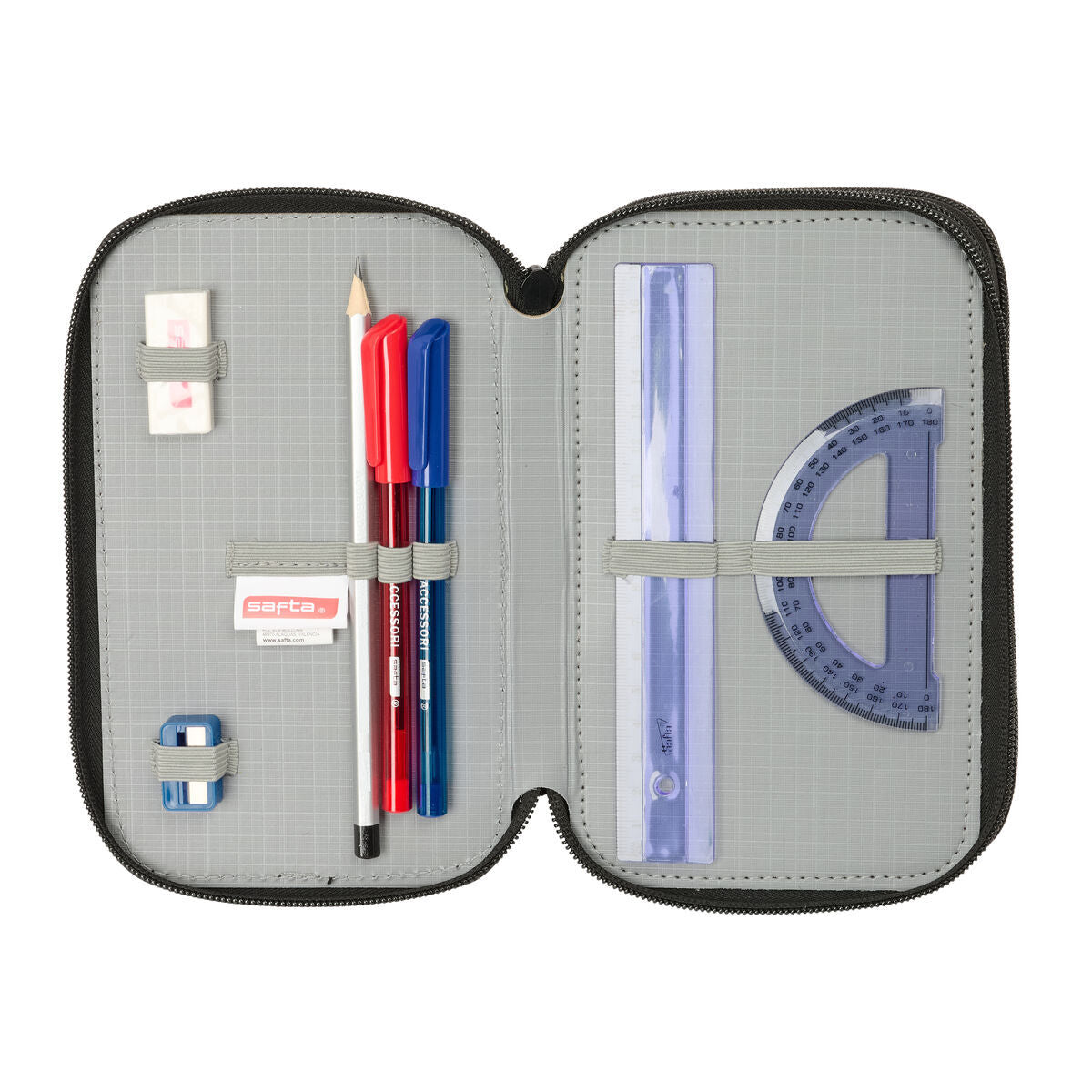 Penar Triplu Safta Urban style Albastru Gri 12,5 x 19,5 x 5,5 cm 37 Piese - Birou și papetărie, Material școlar și educațional