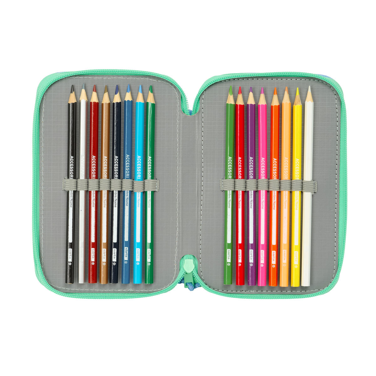 Penar triplu Bluey Sisters Verde Apă 12,5 x 19,5 x 5,5 cm 37 Piese - Birou și papetărie, Material școlar și educațional