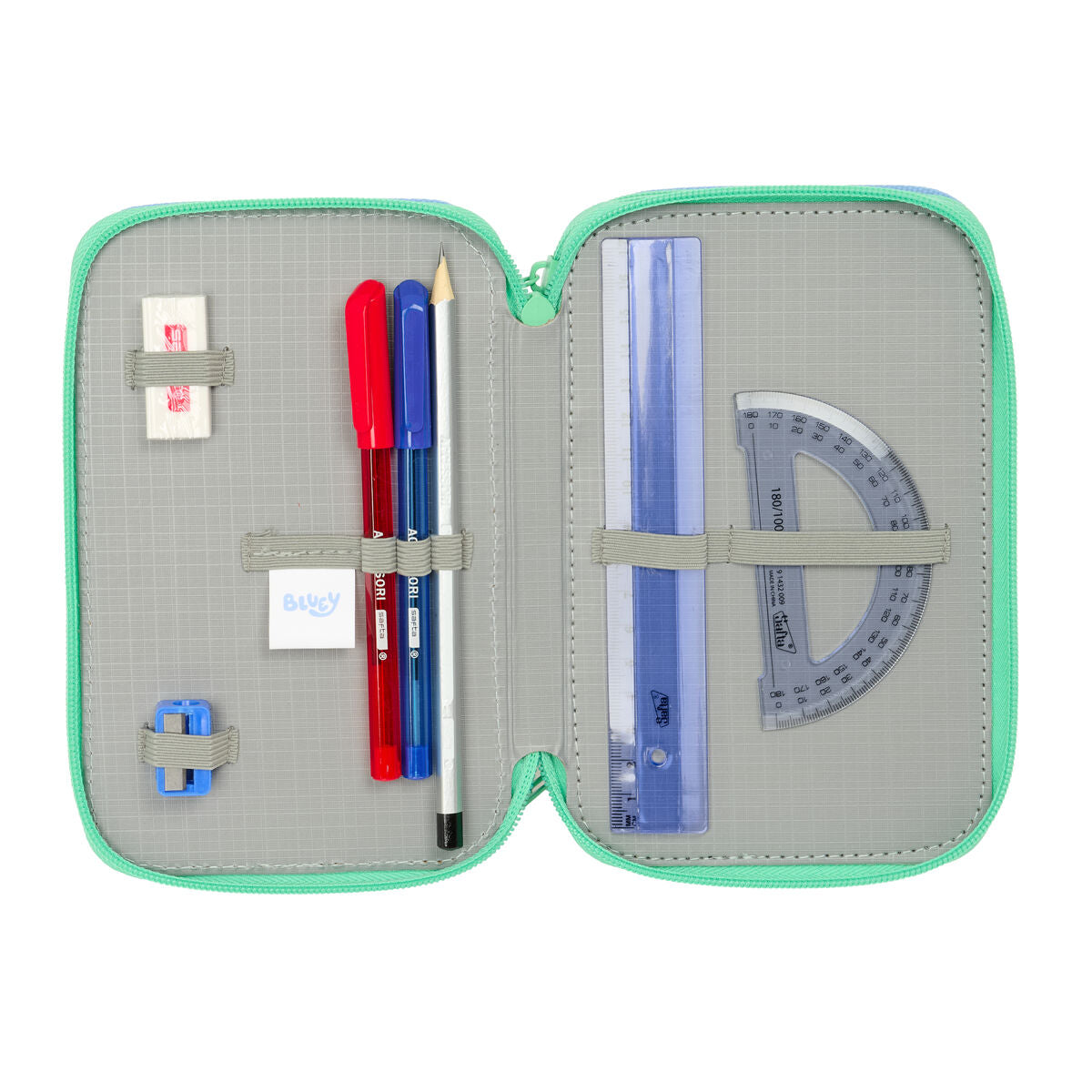 Penar triplu Bluey Sisters Verde Apă 12,5 x 19,5 x 5,5 cm 37 Piese - Birou și papetărie, Material școlar și educațional