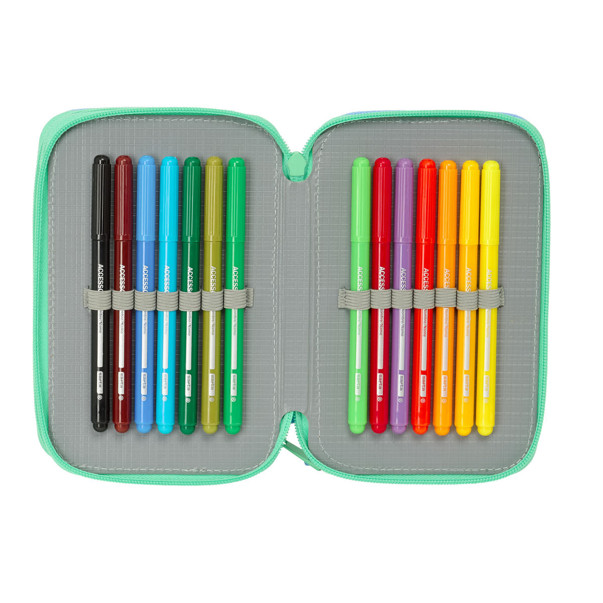 Penar triplu Bluey Sisters Verde Apă 12,5 x 19,5 x 5,5 cm 37 Piese - Birou și papetărie, Material școlar și educațional