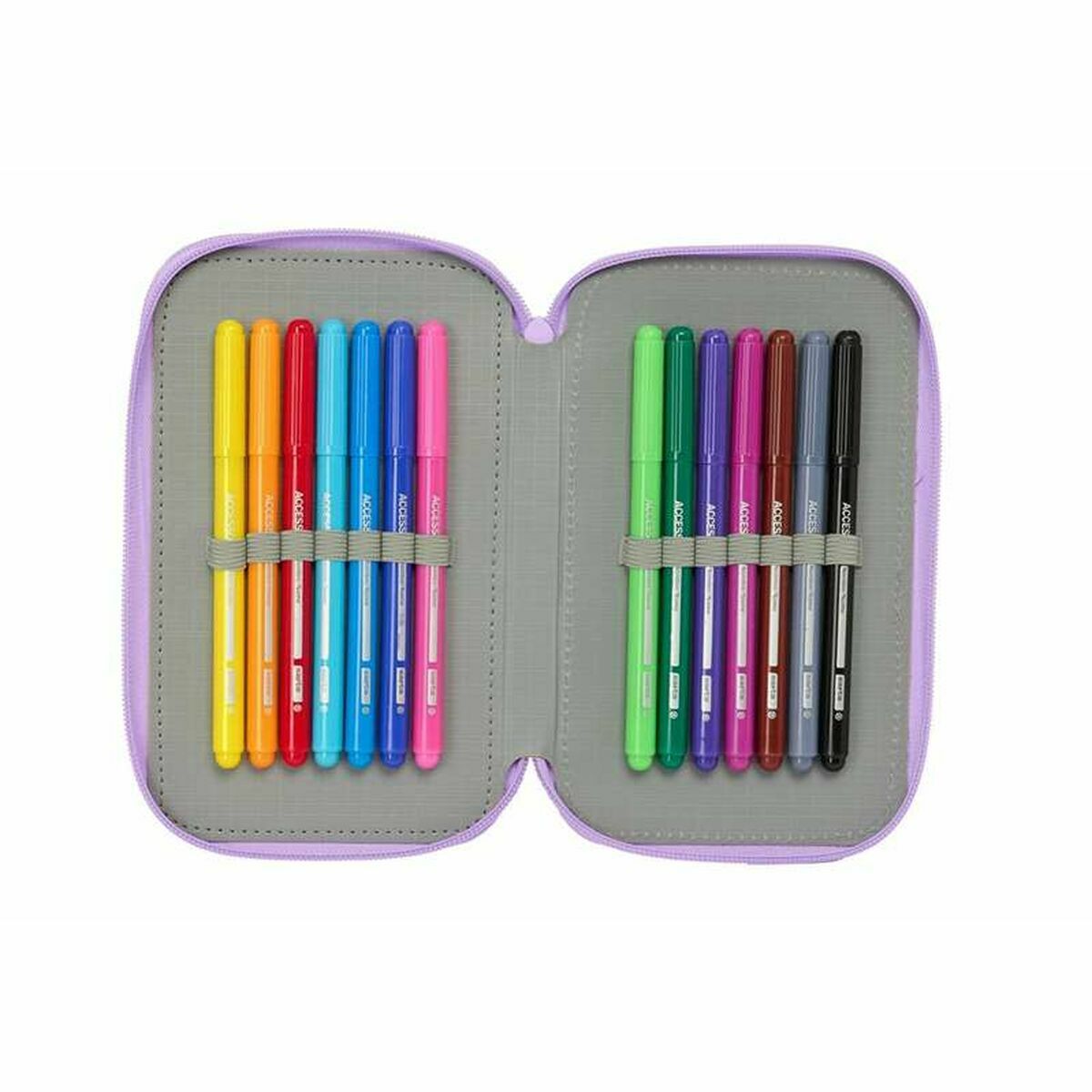 Penar Triplu Unicorn Academy Liliachiu 12,5 x 19,5 x 5,5 cm 37 Piese - Birou și papetărie, Material școlar și educațional