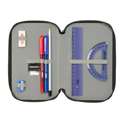 Penar Triplu Minecraft Negru 12,5 x 19,5 x 5,5 cm 37 Piese - Birou și papetărie, Material școlar și educațional